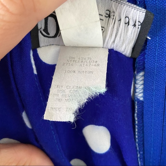 Vintage 70s Royal Blue Polka Dot Square Neck 100% Rayon Maxi Dress | XS - Picture 9 of 12